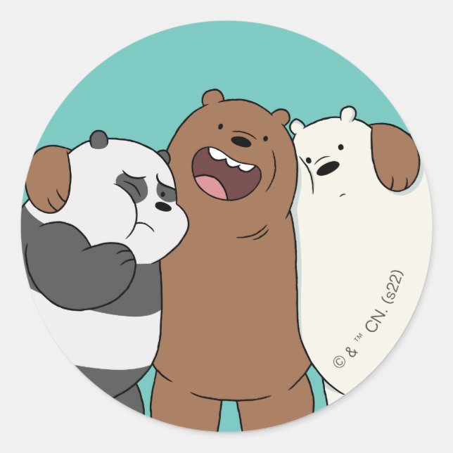 Pegatina Redonda El abrazo del grupo Bare Bears (Anverso)
