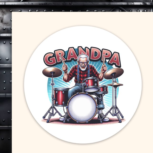 Pegatina Redonda El abuelo de Rockin tocando tambores (Subido por el creador)