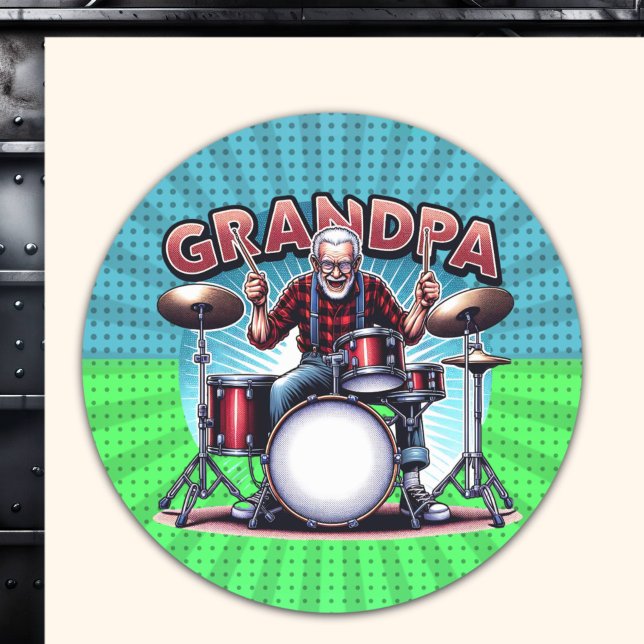 Pegatina Redonda El abuelo de Rockin tocando tambores (Subido por el creador)