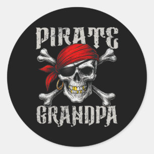Pegatina Redonda El Abuelo Pirata Jolly Roger Bandera Y Crossbon De