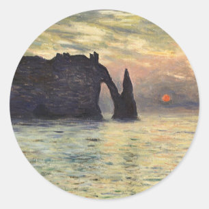 Pegatina Redonda El acantilado Etretat, puesta de sol por Claude Mo