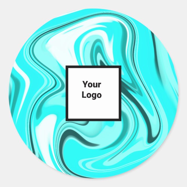 Pegatina Redonda El acrílico negro azul verter mármol añaden su log (Anverso)
