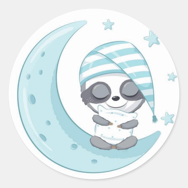 Pegatina Redonda El Adorable Panda Sleepy sobre la Luna (Anverso)