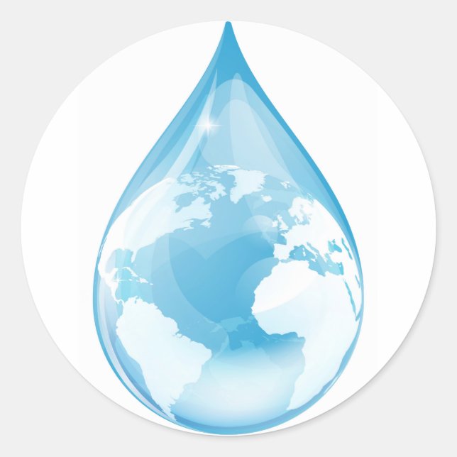 Pegatina Redonda El agua cae sobre el globo (Anverso)
