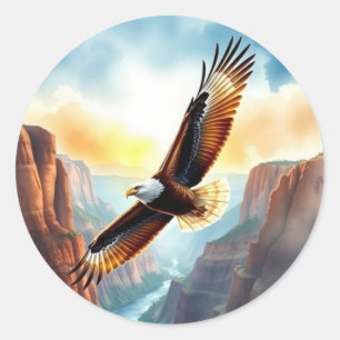 Pegatina Redonda El águila crece sobre el cañón