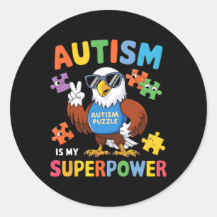 Pegatina Redonda El águila el autismo es mi superpoder aceptar apoy
