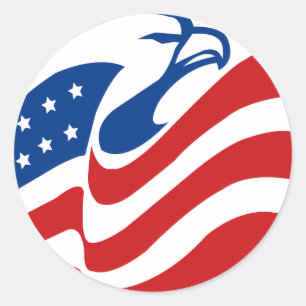 Pegatina Redonda El águila roja blanca estadounidense Estrellas az