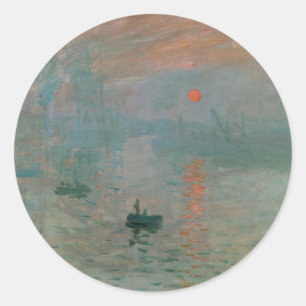 Pegatina Redonda El amanecer de la impresión de Claude Monet (levan