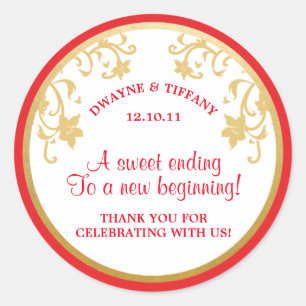 Pegatina Redonda El amor al Relieve metalizado dorado rojo y falso 