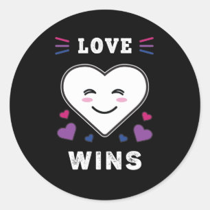 Pegatina Redonda El amor cardíaco gana el orgullo bisexual LGBTQ