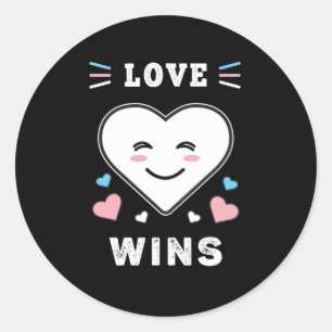 Pegatina Redonda El amor cardíaco gana el orgullo transgénero LGBTQ
