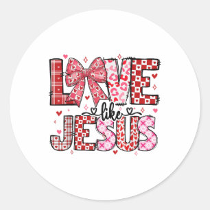 Pegatina Redonda El amor como Jesús Cute Groovy Coquette Bow Christ