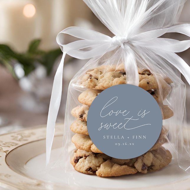 Pegatina Redonda El amor de escritura moderna es dulce Boda (Modern Script Love Is Sweet Wedding Classic Round Sticker)