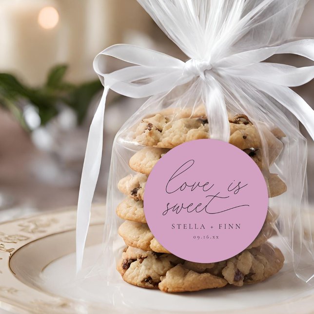 Pegatina Redonda El amor de escritura moderna es dulce Boda (Modern Script Love Is Sweet Wedding Classic Round Sticker)