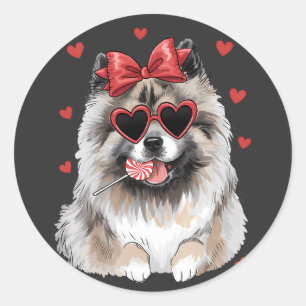 Pegatina Redonda El amor de San Valentín con Keeshond Lollipop Trea