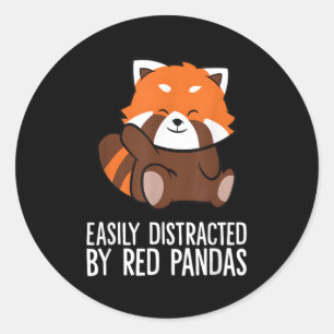 Pegatina Redonda El Amor Del Panda Rojo Distraído Fácilmente Por Lo