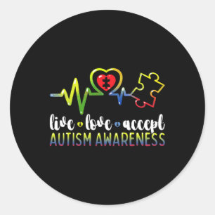 Pegatina Redonda El amor en vivo acepta la conciencia del autismo