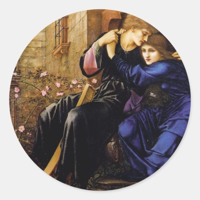 Pegatina Redonda El amor entre las ruinas del arte pre-raphaelita (Anverso)