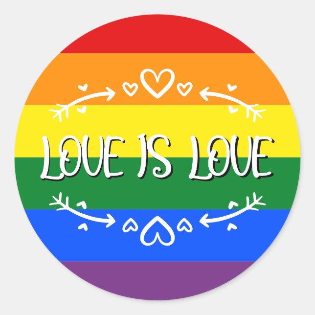 Pegatina Redonda El amor es amor el arcoiris orgullo LGBTQ (Anverso)