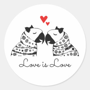 Pegatina Redonda El amor es amor loros de lesbianas