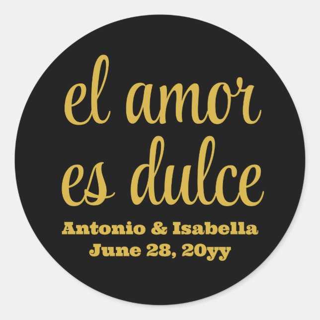 Pegatina Redonda El amor es dulce boda en la recepción (Anverso)