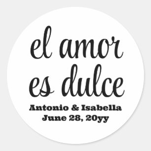 Pegatina Redonda El amor es dulce boda en la recepción