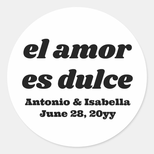 Pegatina Redonda El amor es dulce boda en la recepción (Anverso)