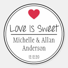 Pegatina Redonda El Amor Es Dulce El Nuevo Sr. y la Sra. (Rojo / Ne