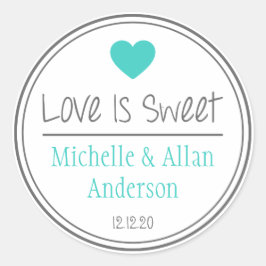 Pegatina Redonda El Amor Es Dulce El Nuevo Sr. y la Sra. (Verde azu