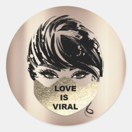 Pegatina Redonda El amor es la máscara viral de coronavirus tiempo 