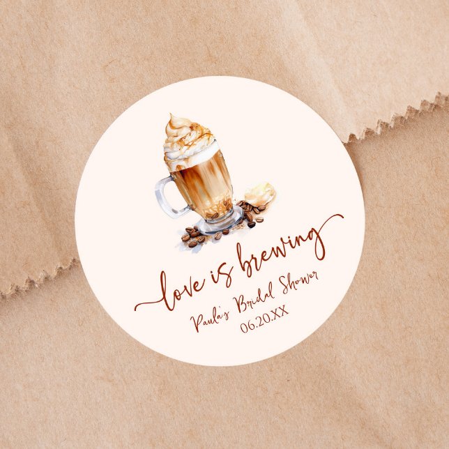 Pegatina Redonda El amor es producir café frijoles ducha de novias (Subido por el creador)