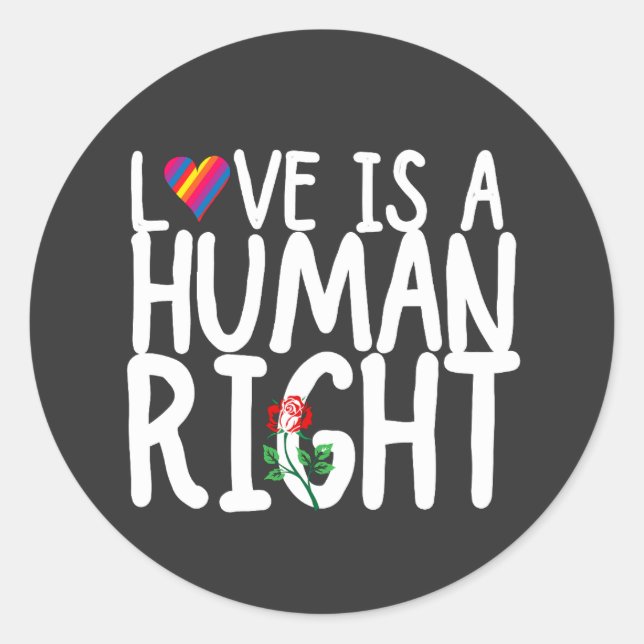 Pegatina Redonda el amor es un derecho humano, camiseta (Anverso)