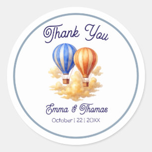 Pegatina Redonda El amor está en el aire Boda de viajes en globo ae