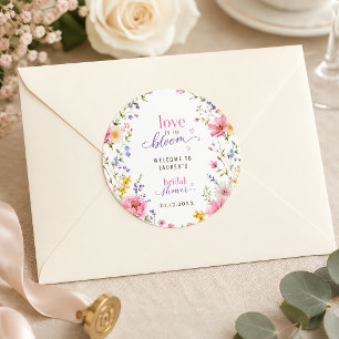 Pegatina Redonda El amor está en flor Chic Floral Rosa Personalizad