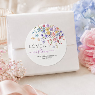 Pegatina Redonda El amor está en flor Dragonflies Baby Shower