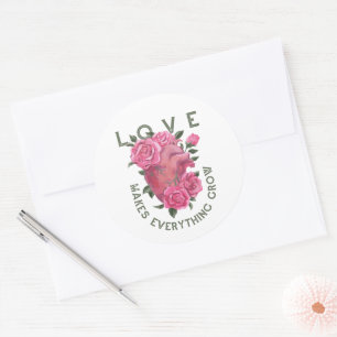 Pegatina Redonda El amor hace que todo crezca - arte romántico flor