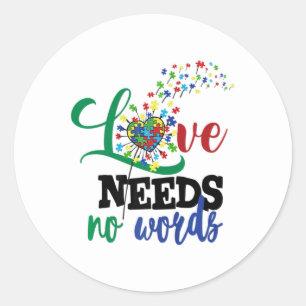 Pegatina Redonda El amor no necesita palabras Autismo Camisas Conci