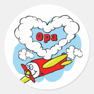 Pegatina Redonda El amor Opa embroma el aeroplano