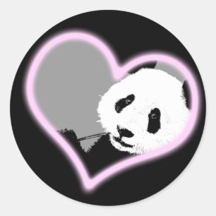 Pegatina Redonda el amor panda. luz de neón.
