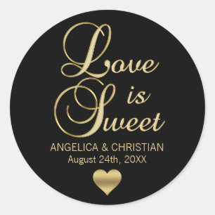 Pegatina Redonda EL AMOR Personalizado ES Boda Oro Negro DULCE