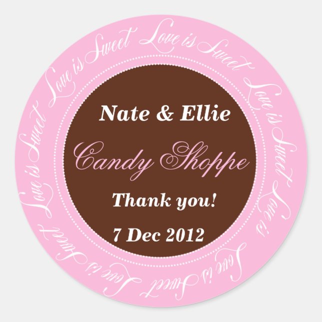 Pegatina Redonda El amor rosa y marrón es dulce dulce dulce dulce d (Anverso)