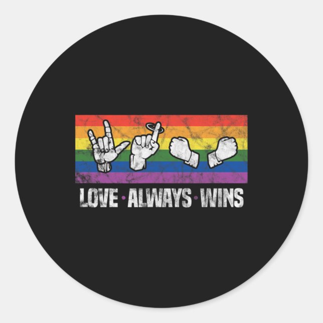 Pegatina Redonda El amor siempre gana ASL Conciencia sorda Orgullo  (Anverso)