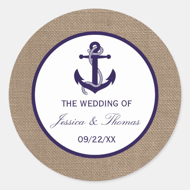 Pegatina Redonda El Ancla De La Marina En La Colección De Bodas De  (Anverso)