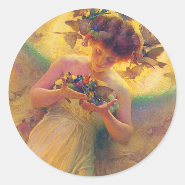 Pegatina Redonda El ángel de las aves (Anverso)