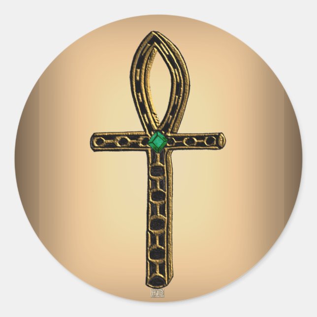 Pegatina Redonda El Ankh (oro) (Anverso)