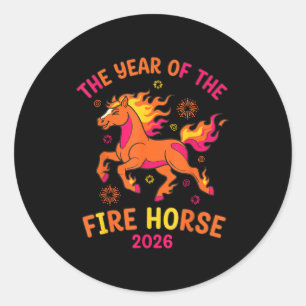 Pegatina Redonda El Año Del Caballo De Fuego 2026 Diseño De Celebra