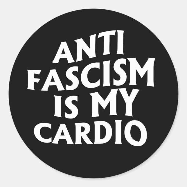 Pegatina Redonda El antifascismo es mi cardio (Anverso)