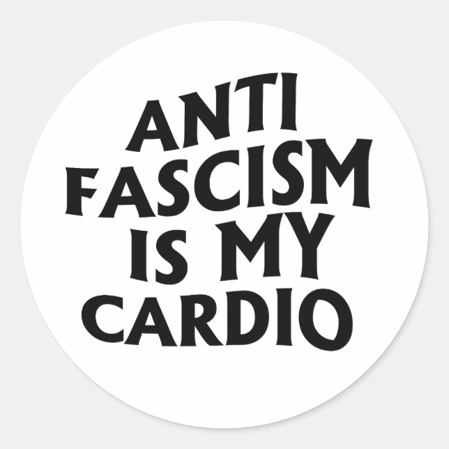 Pegatina Redonda El antifascismo es mi cardio (Anverso)