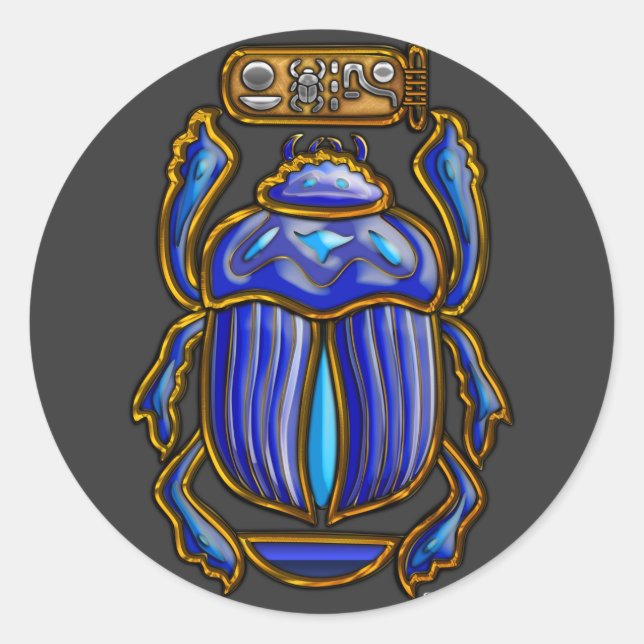 Pegatina Redonda El antiguo Scarab Egipcio (Anverso)