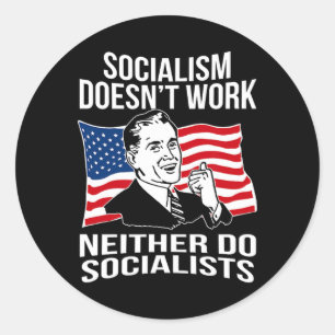 Pegatina Redonda El antisocialismo no funciona socialistas capitali